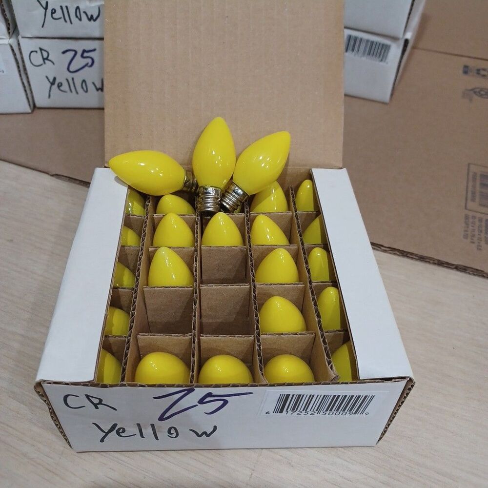 C7 5W Yellow Box of 25 Replacement Bulbs Opaque  120v  Light Show Craft outdoor